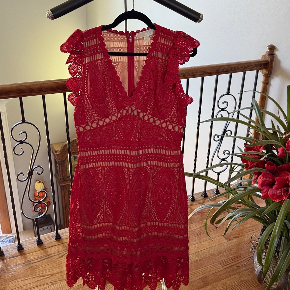 Michael Kors Vibrant Red Lace Dress - Picture 1 of 5